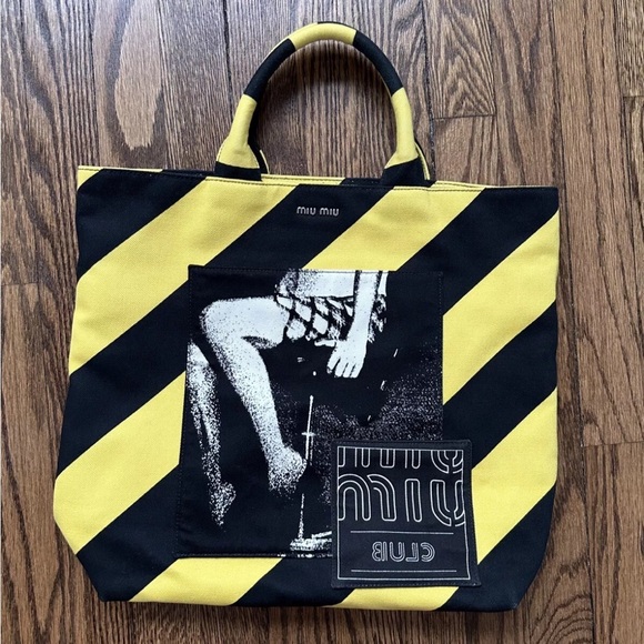 Club Miu Miu yellow stripe canvas tote - Picture 2 of 10